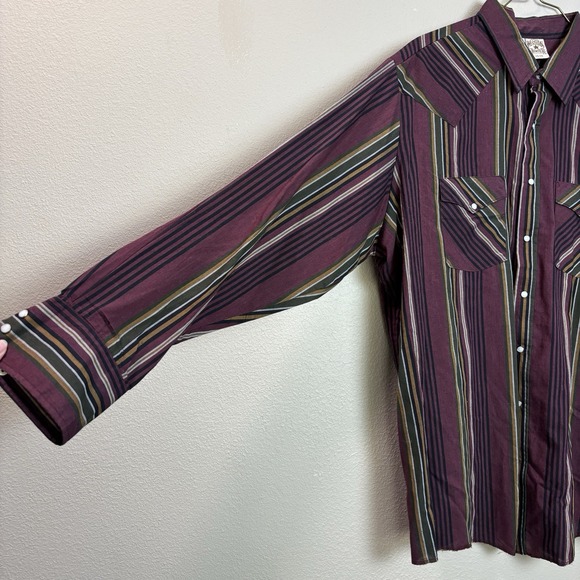 Vintage Western Frontier Shirt Mens 2XL Striped Pearl Snap Maroon Cowboy Rodeo - Picture 4 of 10